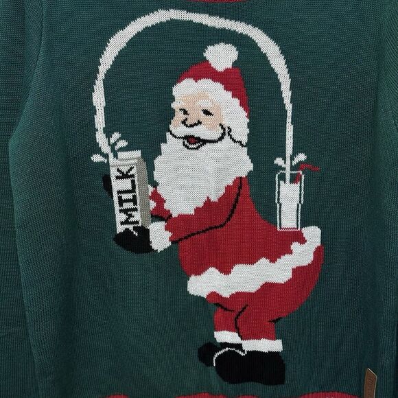 Tipsy Elves Ugly Christmas Sweater Santa Pouring‎ Milk Size Large Green Red - Picture 6 of 9